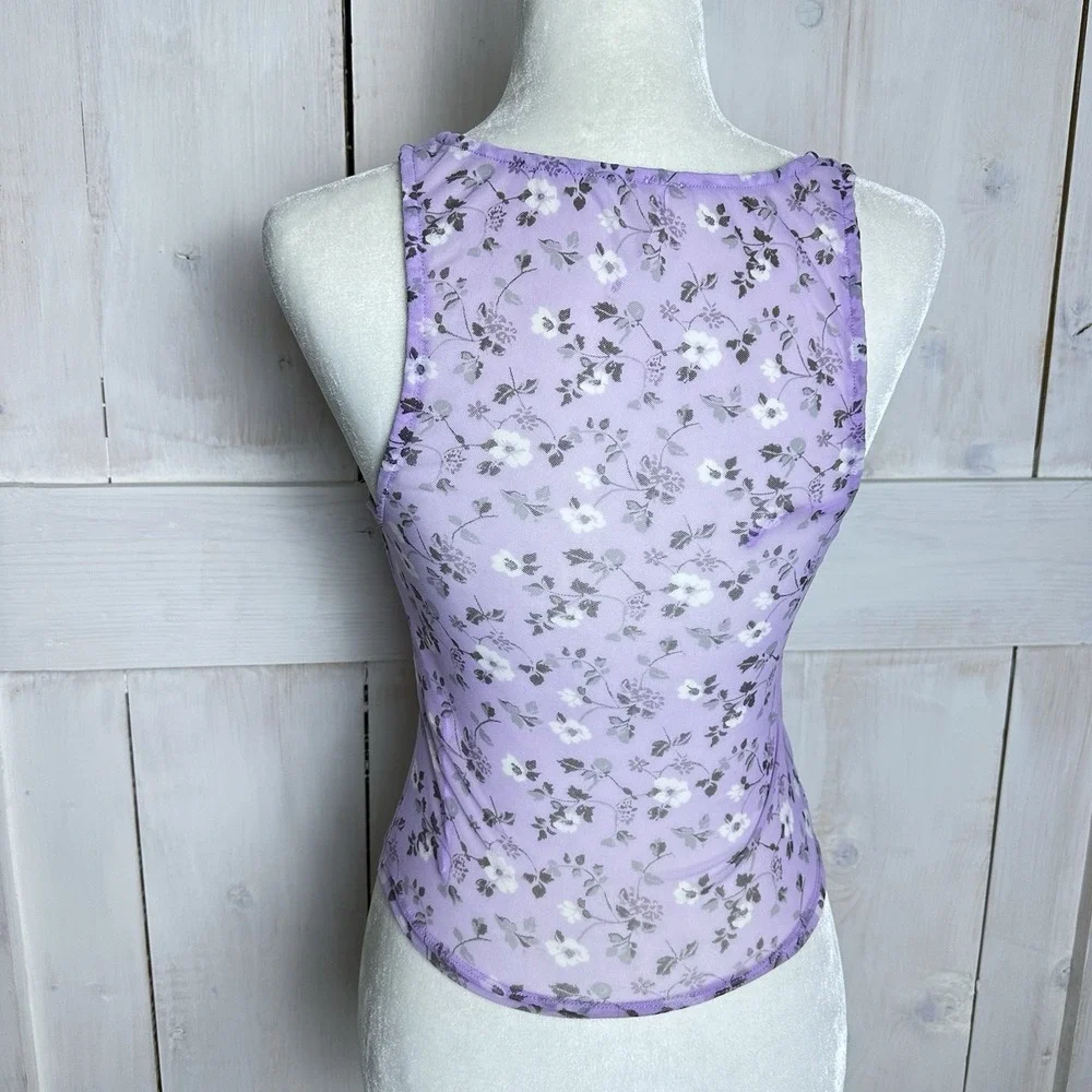 NWOT Free People Twosie For One Mesh‎ Top Set Y2K Floral Size XS Lilac Combo